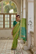 Green Soft Raw Silk Zari Woven Saree with Blouse