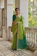 Green Soft Raw Silk Zari Woven Saree with Blouse