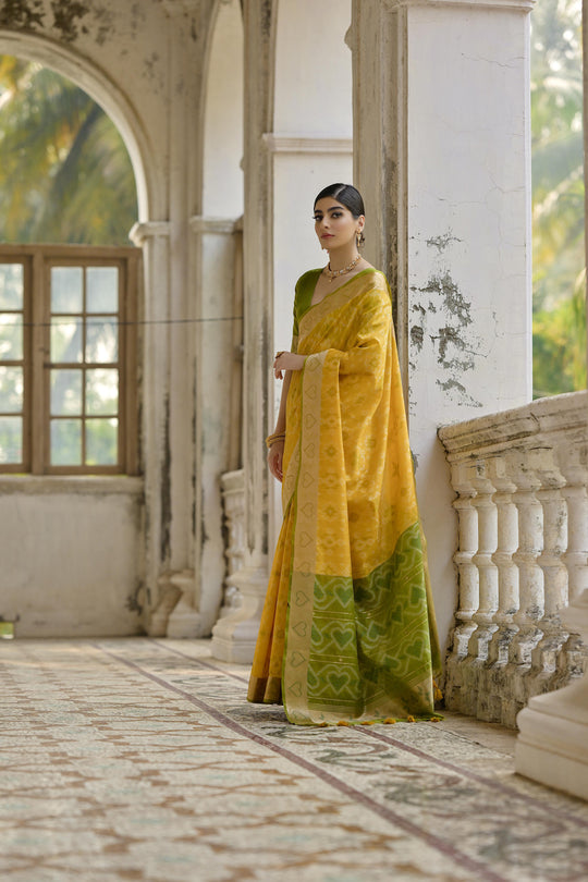 Yellow Soft Raw Silk Zari Woven Saree with Blouse