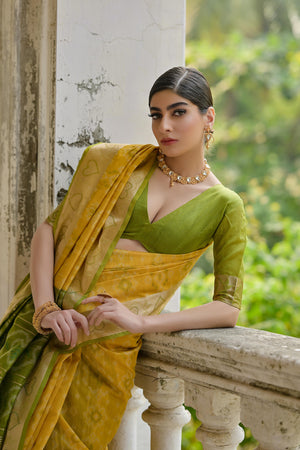 Yellow Soft Raw Silk Zari Woven Saree with Blouse