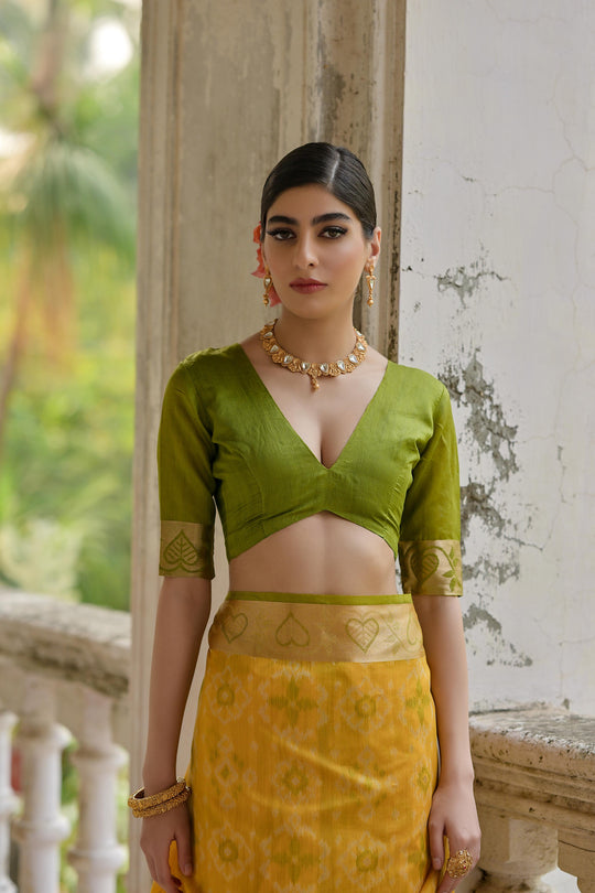 Yellow Soft Raw Silk Zari Woven Saree with Blouse