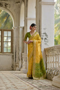 Yellow Soft Raw Silk Zari Woven Saree with Blouse