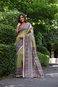 Green Soft Tussar Silk Madhubani Printed Saree with Blouse