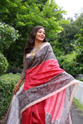 Gajri Soft Tussar Silk Madhubani Printed Saree with Blouse