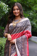 Gajri Soft Tussar Silk Madhubani Printed Saree with Blouse