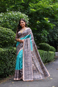 Sky Blue Soft Tussar Silk Madhubani Printed Saree with Blouse