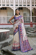 Royal Blue Soft Tussar Silk Floral Printed Saree with Blouse