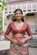 Maroon Soft Tussar Silk Floral Printed Saree with Blouse