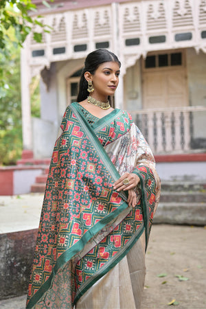 Rama Soft Tussar Silk Floral Printed Saree with Blouse
