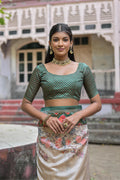 Rama Soft Tussar Silk Floral Printed Saree with Blouse