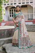 Rama Soft Tussar Silk Floral Printed Saree with Blouse