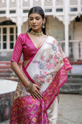 Pink Soft Tussar Silk Floral Printed Saree with Blouse
