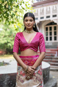 Pink Soft Tussar Silk Floral Printed Saree with Blouse