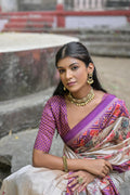Lavender Soft Tussar Silk Floral Printed Saree with Blouse