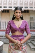 Lavender Soft Tussar Silk Floral Printed Saree with Blouse