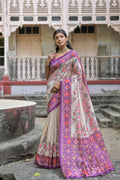 Lavender Soft Tussar Silk Floral Printed Saree with Blouse