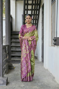Green Soft Tussar Silk Temple Border Saree with Blouse