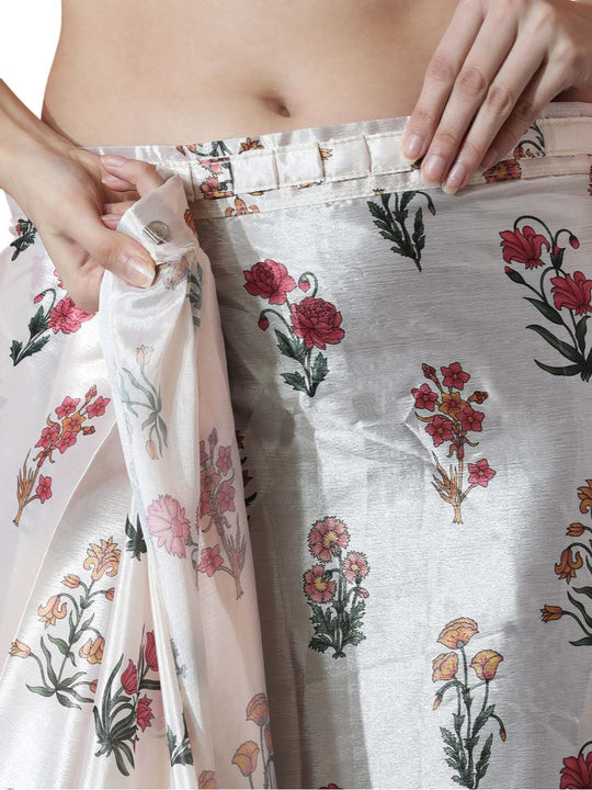 Multicolor Chinon Digital Print with Lace Border Ready to Wear Saree