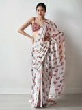 Multicolor Chinon Digital Print with Lace Border Ready to Wear Saree