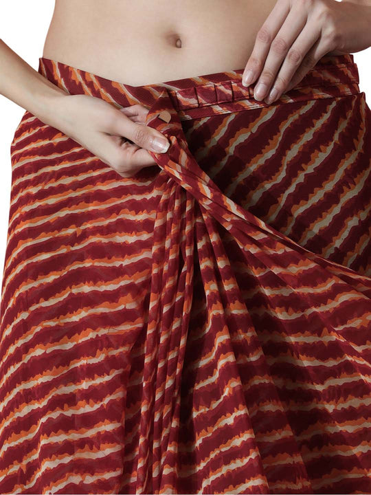 Maroon Marble Chiffon Printed Ready to Wear Saree