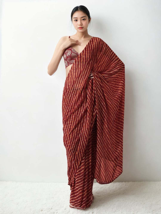 Maroon Marble Chiffon Printed Ready to Wear Saree