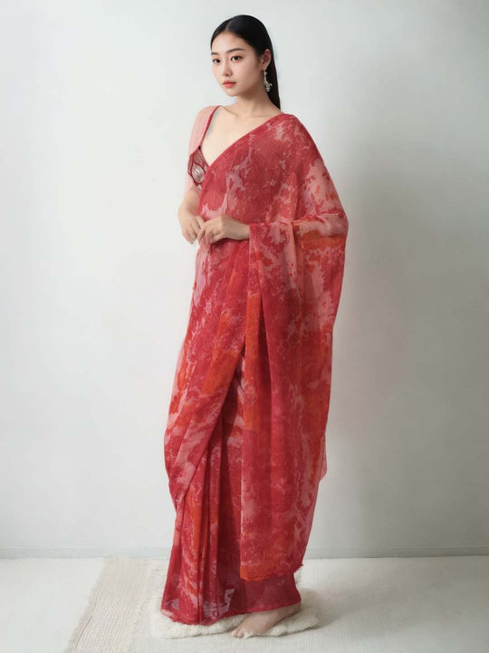 Gajri Marble Chiffon Printed Ready to Wear Saree