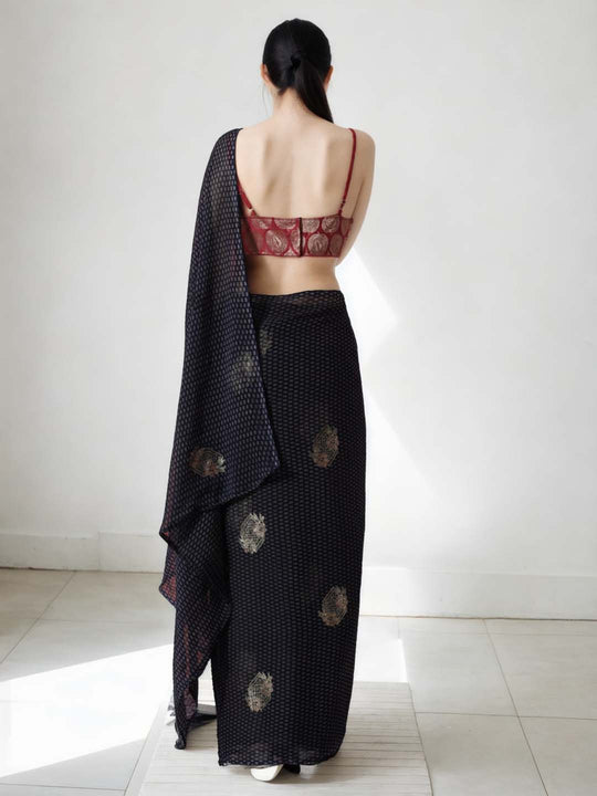 Black Marble Chiffon Printed Ready to Wear Saree