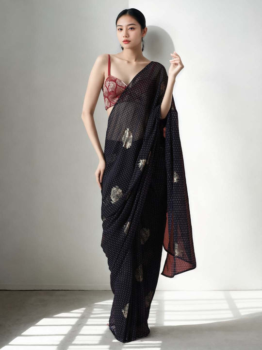Black Marble Chiffon Printed Ready to Wear Saree