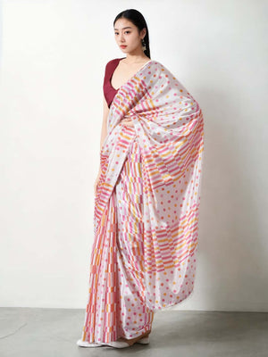Multicolor Chinon Digital Print with Lace Border Ready to Wear Saree