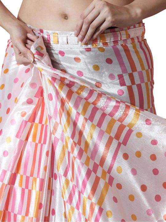 Multicolor Chinon Digital Print with Lace Border Ready to Wear Saree