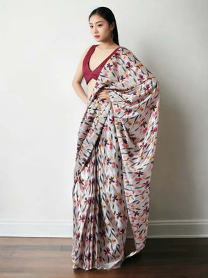 Multicolor Chinon Digital Print with Lace Border Ready to Wear Saree