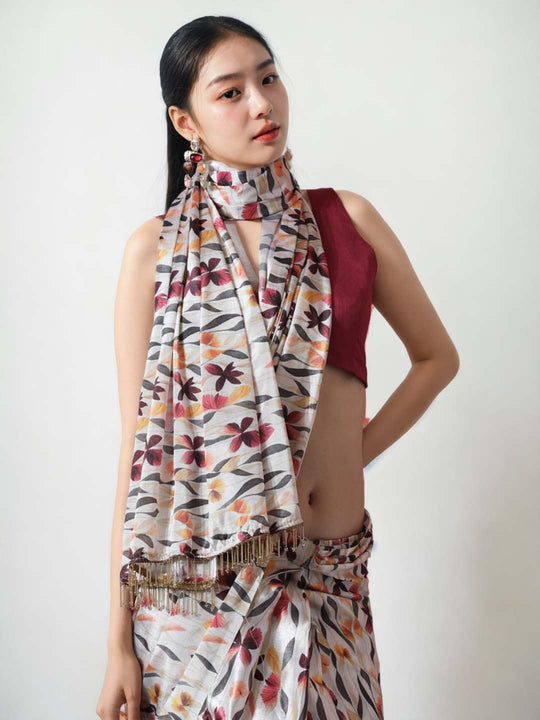 Multicolor Chinon Digital Print with Lace Border Ready to Wear Saree