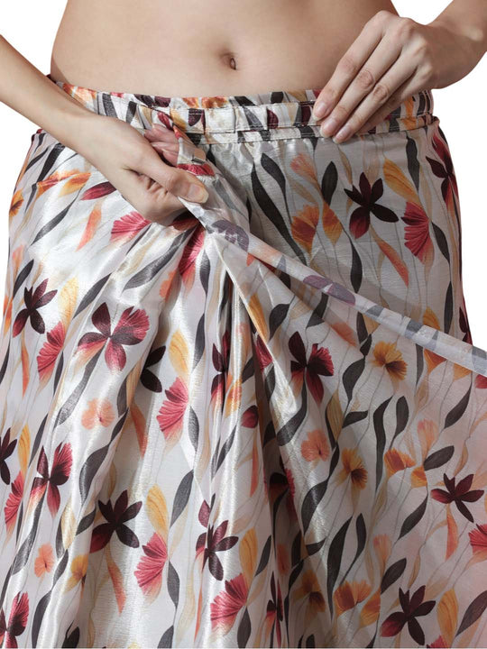 Multicolor Chinon Digital Print with Lace Border Ready to Wear Saree