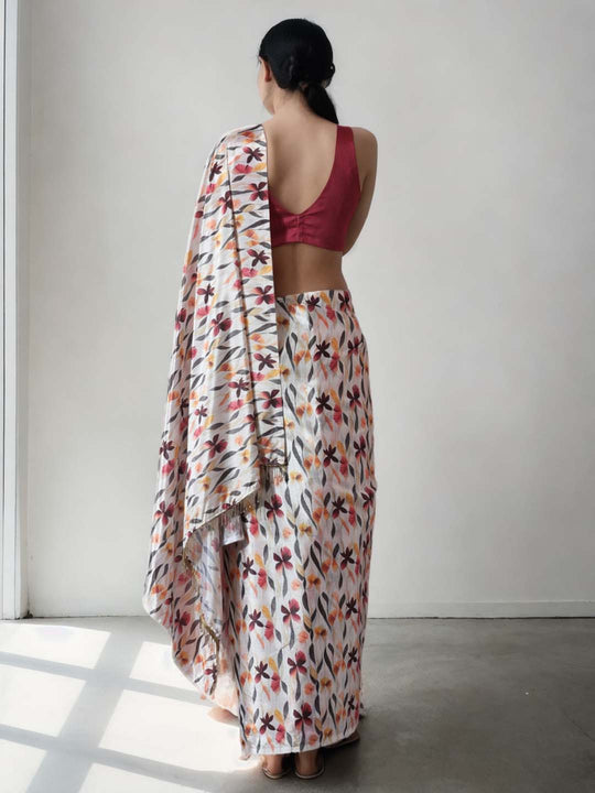 Multicolor Chinon Digital Print with Lace Border Ready to Wear Saree