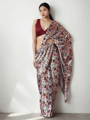 Multicolor Chinon Digital Print with Lace Border Ready to Wear Saree