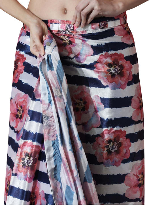 Multicolor Chinon Digital Print with Lace Border Ready to Wear Saree