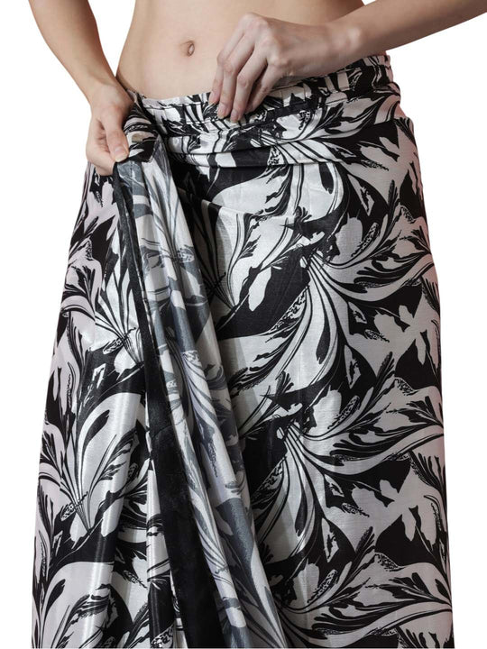 Black Chinon Digital Print with Lace Border Ready to Wear Saree