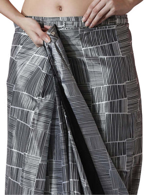 Grey Chinon Digital Print with Lace Border Ready to Wear Saree