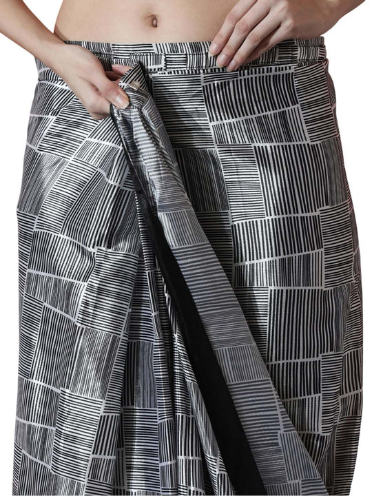 Grey Chinon Digital Print with Lace Border Ready to Wear Saree