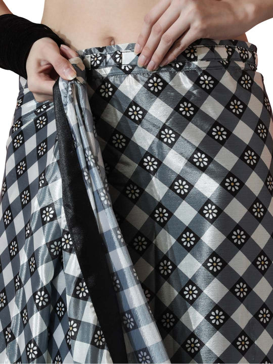 Grey Chinon Digital Print with Lace Border Ready to Wear Saree