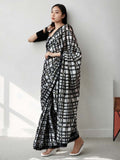 Black Chinon Digital Print with Lace Border Ready to Wear Saree