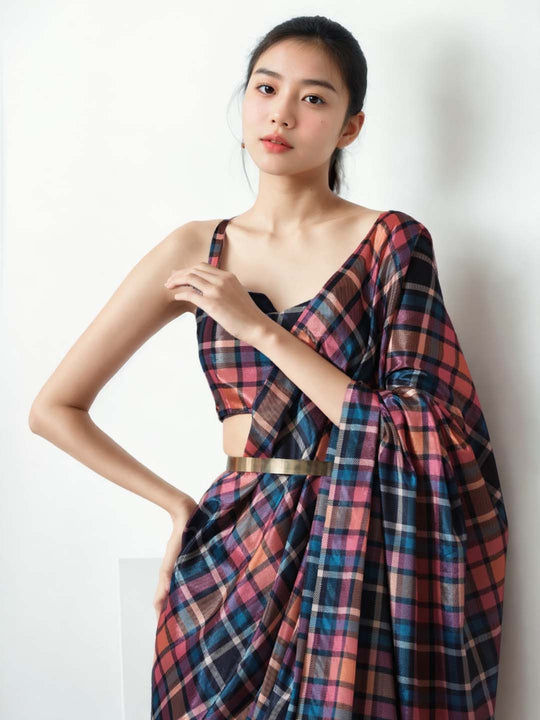 Multicolor Chinon Digital Print with Lace Border Ready to Wear Saree