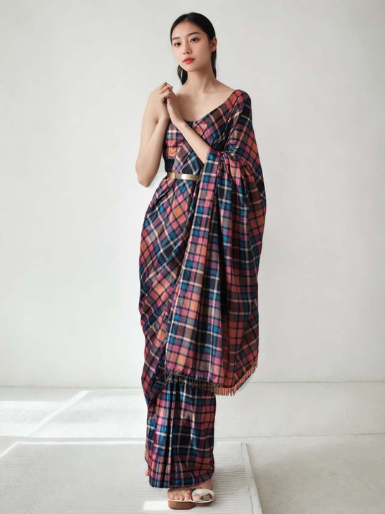 Multicolor Chinon Digital Print with Lace Border Ready to Wear Saree