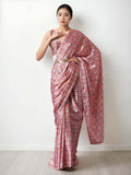 Peach Chinon Digital Print with Lace Border Ready to Wear Saree