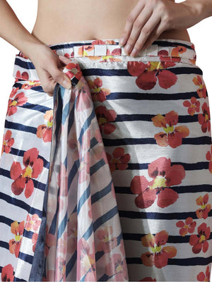 Multicolor Chinon Digital Print with Lace Border Ready to Wear Saree