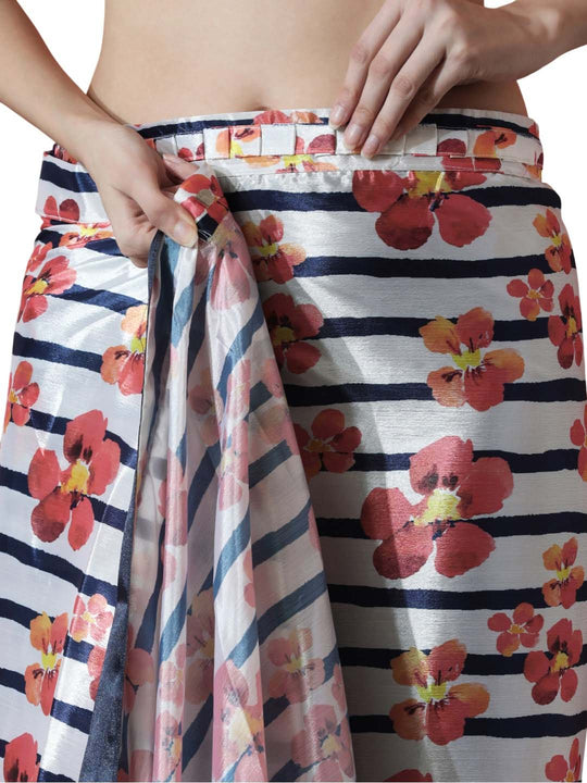 Multicolor Chinon Digital Print with Lace Border Ready to Wear Saree