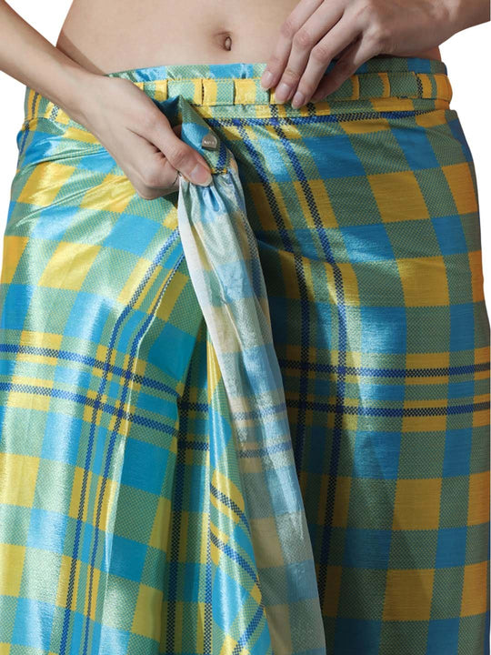 Sky Blue Chinon Digital Print with Lace Border Ready to Wear Saree