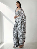 Black Chinon Digital Print with Lace Border Ready to Wear Saree