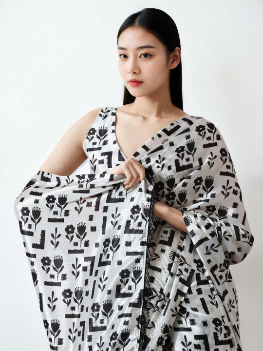 Black Chinon Digital Print with Lace Border Ready to Wear Saree