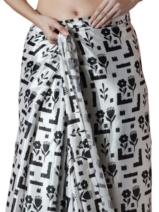 Black Chinon Digital Print with Lace Border Ready to Wear Saree